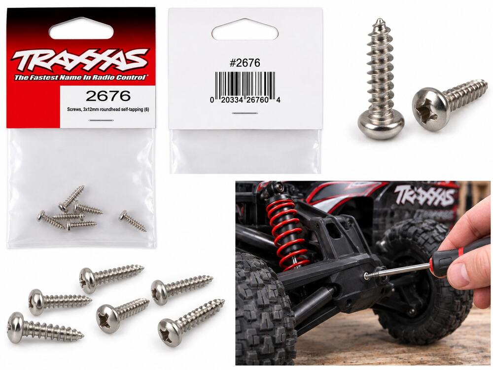 Traxxas 2676 3x12mm Roundhead Self-Tapping Screws – 6 Pack